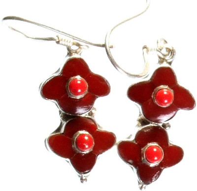 16% OFF on Exotic India Inlay with Coral Sterling Silver Dangle Earring