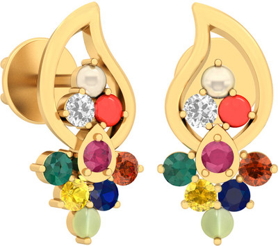 WearYourShine by PCJ The Suratna 18 K Diamond, Ruby, Emerald, Sapphire, Coral, Garnet, Cat's Eye Gold Stud Earring