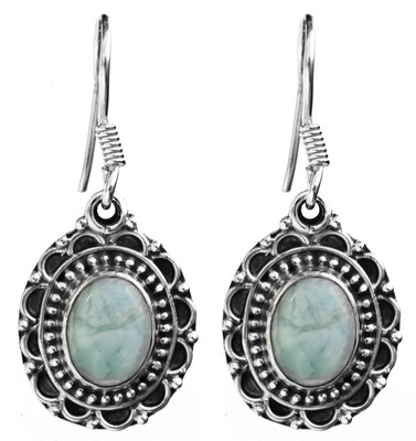 15% OFF on Exotic India Larimar Oval with Filigree Sterling Silver Dangle Earring
