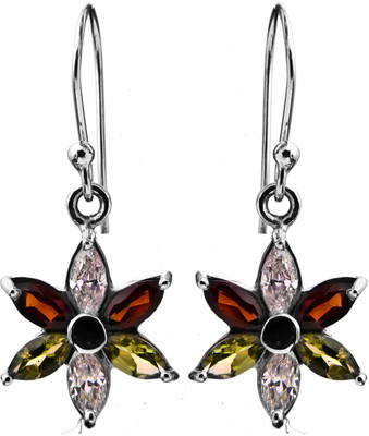 16% OFF on Exotic India Faceted Three Gemstone Garnet Sterling Silver Dangle Earring
