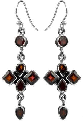 15% OFF on Exotic India Faceted Garnet Sterling Silver Dangle Earring