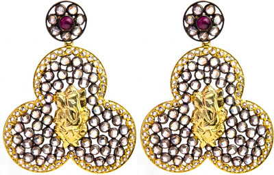 15% OFF on Exotic India Lord Ganesha Gold Plated Ruby Sterling Silver Drop Earring