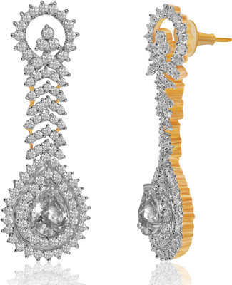 American Diamond Jiya 18K Yellow Gold, Rhodium Plated Cubic Zirconia, Diamond Copper, Brass Drop Earring