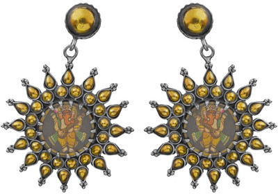 15% OFF on Exotic India Lord Ganesha Playing on Veena (Post) Sterling Silver Drop Earring