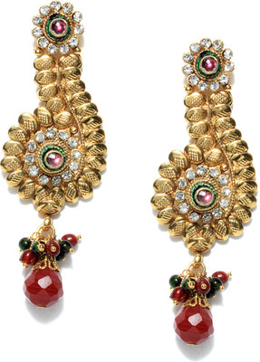 Bindhani Kundan Gold Plated Cubic Zirconia Copper Dangle Earring Bindhani Kundan Gold Plated Cubic Zirconia Copper Dangle Earring