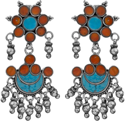 15% OFF on Exotic India Inlay Sterling Silver Drop Earring