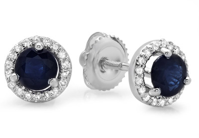 66% OFF on Kavya Jewels Halo 14K White Gold Plated 14 K Diamond, Sapphire White Gold Stud Earring