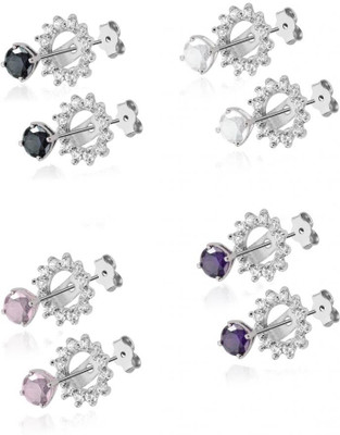 25% OFF on Taraash Interchangeable With Floral Cluster Cubic Zirconia Silver Earring Set