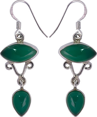 15% OFF on Exotic India Green Onyx Sterling Silver Dangle Earring
