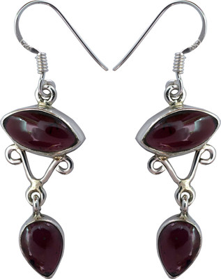 15% OFF on Exotic India Designer Garnet Sterling Silver Dangle Earring