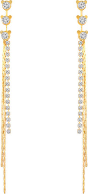 Sansar India Golden White Crystal Long Chain Dangler Drop Alloy Tassel Earring
