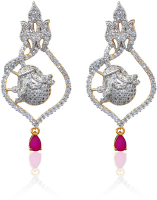 62% OFF on Dhruvi Creation By Zaveri Pearls 22K Yellow Gold, Rhodium Plated K Cubic Zirconia Brass Drop Earring