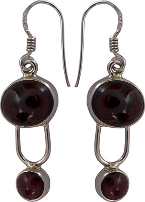 15% OFF on Exotic India Designer Garnet Sterling Silver Dangle Earring