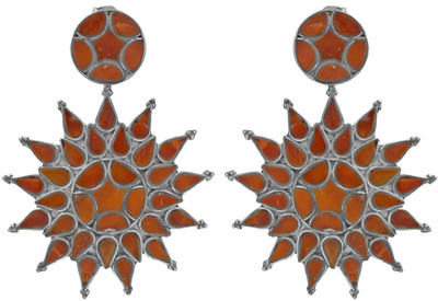 15% OFF on Exotic India Inlay Coral Sterling Silver Drop Earring