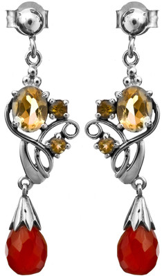 15% OFF on Exotic India Faceted Carnelian Citrine Sterling Silver Drop Earring