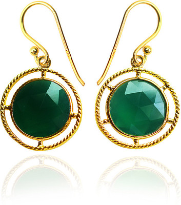 51% OFF on Exxotic Jewelz Step Contemporary 22K Yellow Gold Plated Onyx Silver Dangle Earring