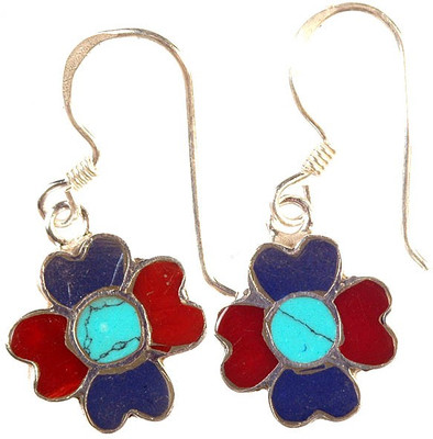 16% OFF on Exotic India Nepalese Inlay Flower Sterling Silver Dangle Earring