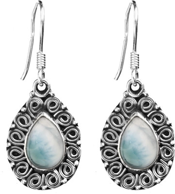 15% OFF on Exotic India Larimar with Spiral Sterling Silver Dangle Earring