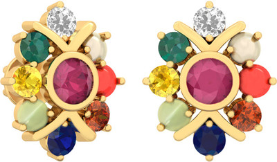 WearYourShine by PCJ The Alabi 18 K Diamond, Ruby, Emerald, Sapphire, Coral, Garnet, Cat's Eye Gold Stud Earring