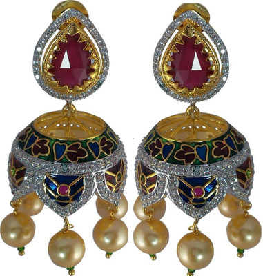 50% OFF on Sreeja Pearl drops 18K Yellow Gold Plated Cubic Zirconia Brass Jhumki Earring