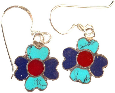 16% OFF on Exotic India Nepalese Multi-color Inlay Sterling Silver Dangle Earring