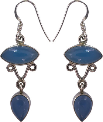 15% OFF on Exotic India Blue Chalcedony Sterling Silver Dangle Earring