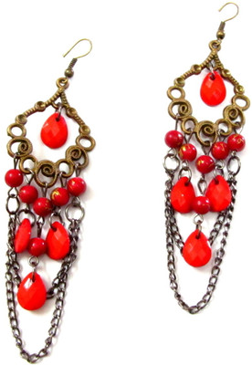 62% OFF on Pllanet Gold Red Beads Designer Chandelier Earrings Brass, Copper Chandelier Earring
