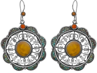 15% OFF on Exotic India Inlay Wheel Sterling Silver Dangle Earring