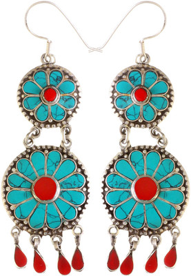16% OFF on Exotic India Inlay Flower Sterling Silver Dangle Earring