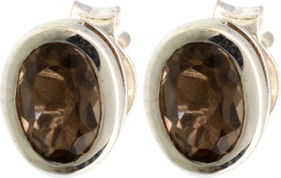 15% OFF on Exotic India Faceted Smoky Quartz Sterling Silver Stud Earring
