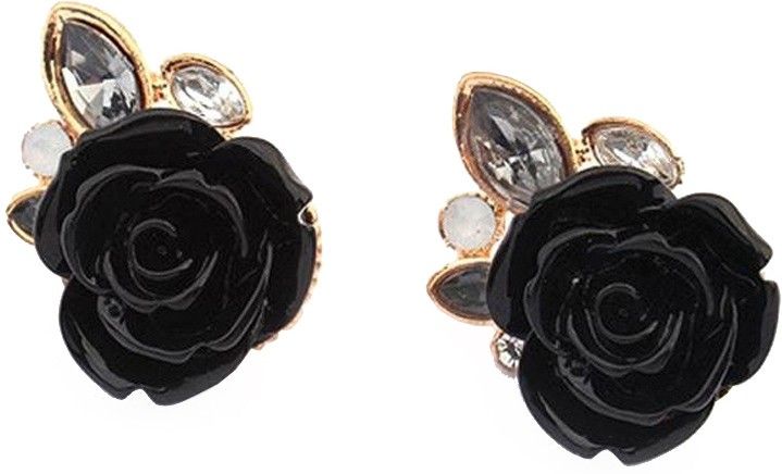 72% OFF on Jewel Touch Adjustable Black Rose Shape Alloy, Acrylic Stud Earring