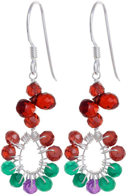 15% OFF on Exotic India Faceted Triple Gemstone Onyx Sterling Silver Dangle Earring