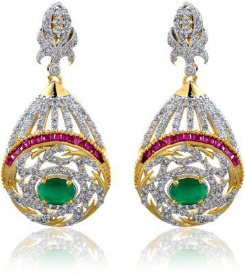 55% OFF on Dhruvi Creation By Zaveri Pearls 22K Yellow Gold, Rhodium Plated K Cubic Zirconia Brass Drop Earring