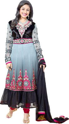 60% OFF on Go Traditional Georgette Self Design Semi-stitched Salwar Suit Dupatta Material Unstitched