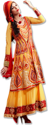 71% OFF on Ethnica By Aarya Synthetic, Georgette Solid Semi-stitched Salwar Suit Dupatta Material Unstitched