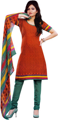 63% OFF on Slassy Cotton, Chiffon Printed, Geometric Print Salwar Suit Dupatta Material Unstitched