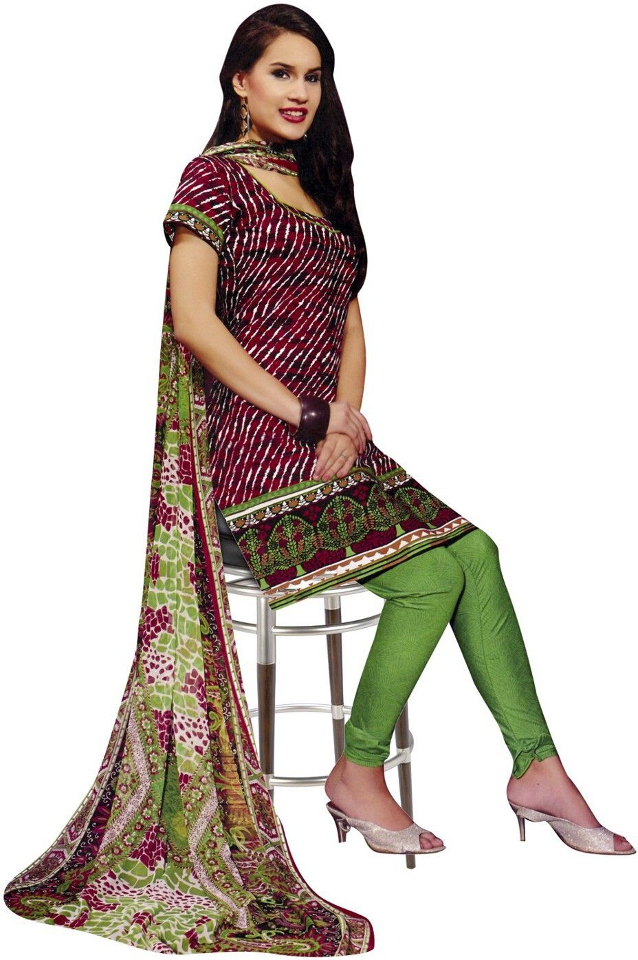 55% OFF on Slassy Cotton, Chiffon Printed Salwar Suit Dupatta Material Unstitched