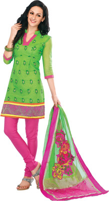 16% OFF on Hiva Cotton, Net Self Design Semi-stitched Salwar Suit Dupatta Material Unstitched