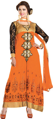 44% OFF on Go Traditional Georgette Embroidered Semi-stitched Salwar Suit Dupatta Material Unstitched