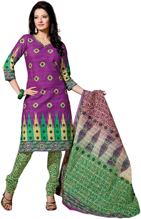 Fabdeal Cotton Polka Print Salwar Suit Dupatta Material Fabric - Unstitched - FABDUYAGKDCZMZFE