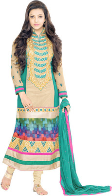 60% OFF on Go Traditional Georgette Embroidered Semi-stitched Salwar Suit Dupatta Material Unstitched