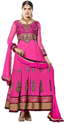 Bhuwal Fashion Synthetic Georgette Self Design Semi-stitched Salwar Suit Dupatta Material Unstitched