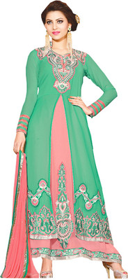 61% OFF on Go Traditional Georgette Embroidered Semi-stitched Salwar Suit Dupatta Material Unstitched