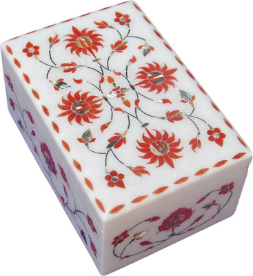 37% OFF on Artist Haat Handcrafted Marble With Floral Design P Inlay Grill Work Jewellery Vanity Box White