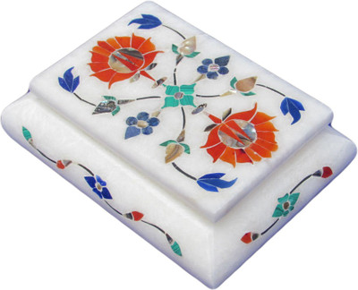 33% OFF on Artist Haat Handcrafted Marble With Ah Floral Design14 Inlay Grill Work Jewellery Vanity Box White
