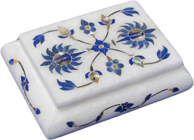 Artist Haat Handcrafted Marble With Ah Floral Design9 Inlay Grill Work Jewellery Vanity Box White