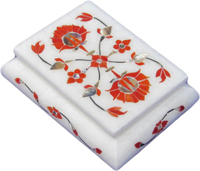 33% OFF on Artist Haat Handcrafted Marble With Ah Floral Design15 Inlay Grill Work Jewellery Vanity Box White
