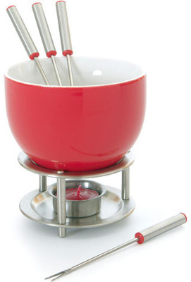 Mastrad Chocolate Fondue - 4 Red Forks Ceramic, Stainless Steel Fondue Set Red Mastrad Chocolate Fondue - 4 Red Forks Ceramic, Stainless Steel Fondue Set Red