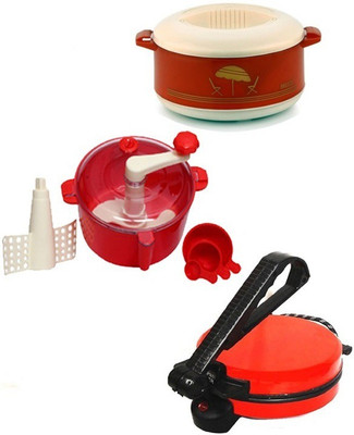 ECO SHOPEE COMBO OF NATIONAL RED ROTIMAKER, CASSEROLE AND RED DOUGH MAKER Roti/Khakhra Maker (Red)