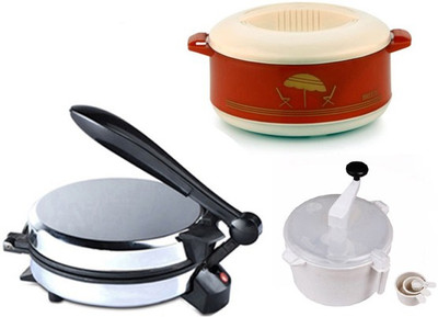 ECO SHOPEE COMBO OF EAGLE DETACHABLE ROTIMAKER, CASSEROLE AND DOUGH MAKER Roti/Khakhra Maker (Silver)